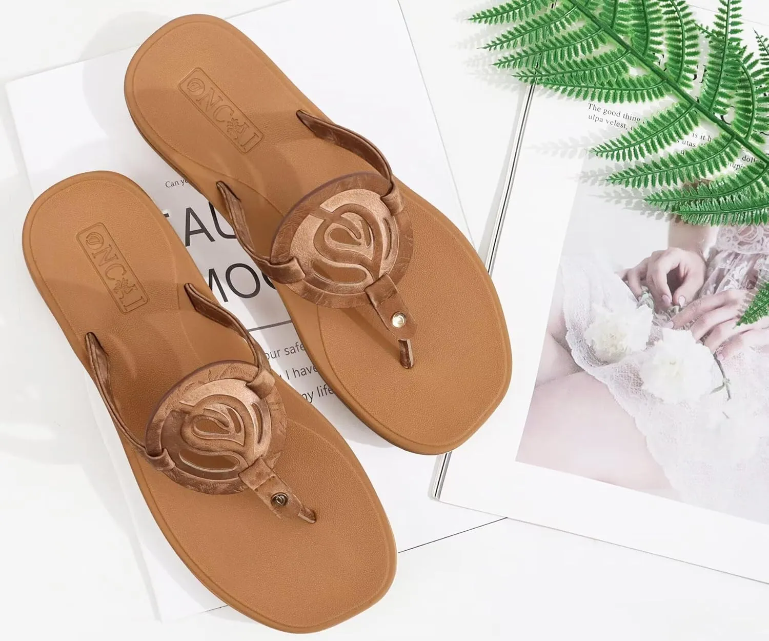 ONCAI Womens Flip Flops Fashion Flat Sandals Summer Vacations Casual Cute Slip On Dressys Sandals for Woman Size 6-11