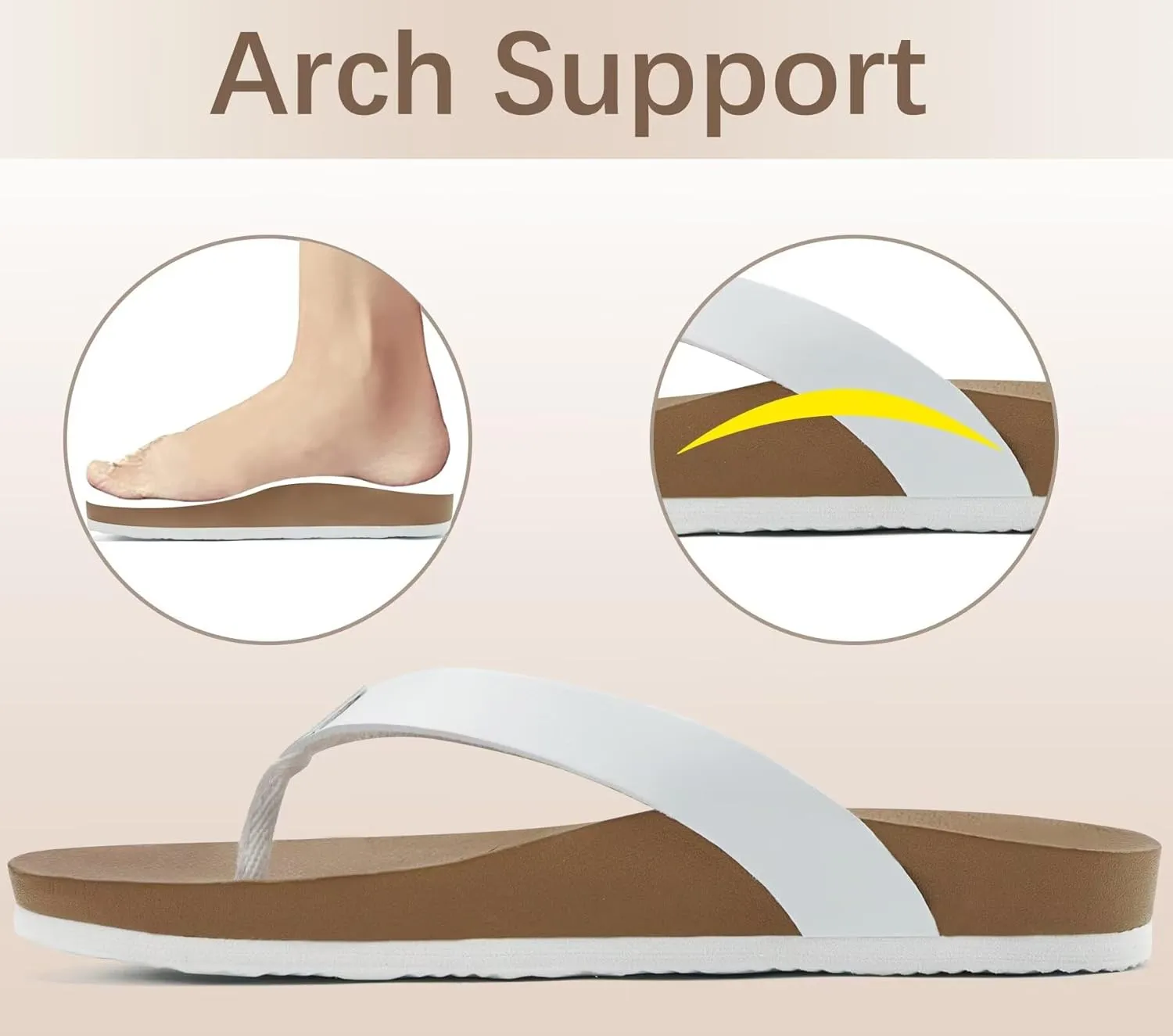 ONCAI Womens Flip Flops For Women Comfortable Leather Strap Yoga Mat Non-Slip Women's Thong Sandal Casual Summer Beach Slippers With Arch Support