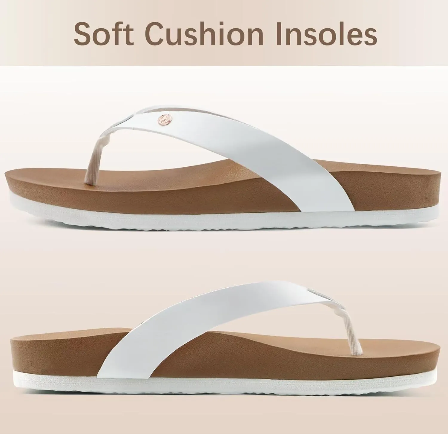 ONCAI Womens Flip Flops For Women Comfortable Leather Strap Yoga Mat Non-Slip Women's Thong Sandal Casual Summer Beach Slippers With Arch Support