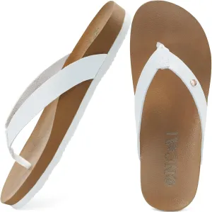 ONCAI Womens Flip Flops For Women Comfortable Leather Strap Yoga Mat Non-Slip Women's Thong Sandal Casual Summer Beach Slippers With Arch Support