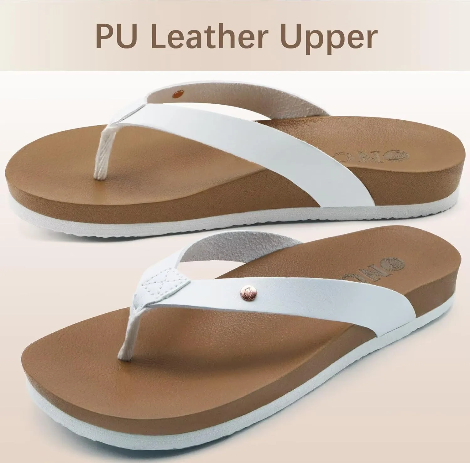 ONCAI Womens Flip Flops For Women Comfortable Leather Strap Yoga Mat Non-Slip Women's Thong Sandal Casual Summer Beach Slippers With Arch Support