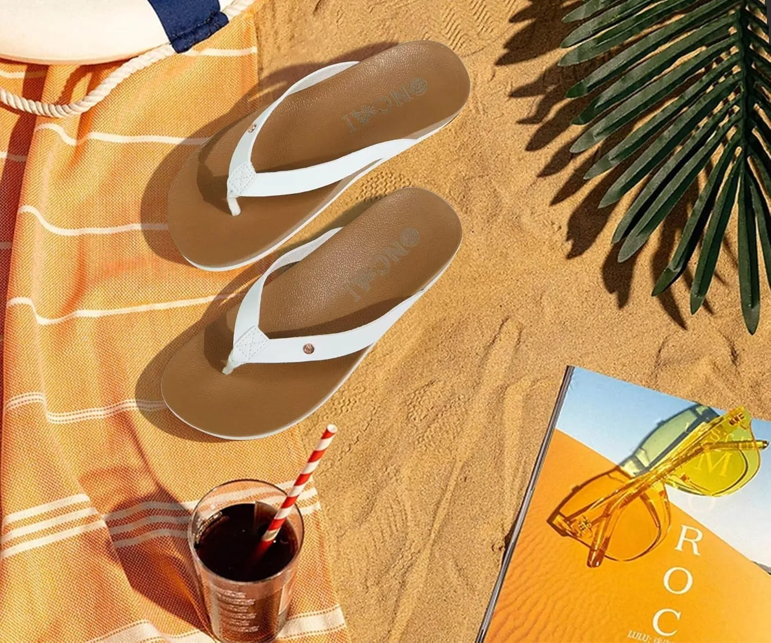 ONCAI Womens Flip Flops For Women Comfortable Leather Strap Yoga Mat Non-Slip Women's Thong Sandal Casual Summer Beach Slippers With Arch Support