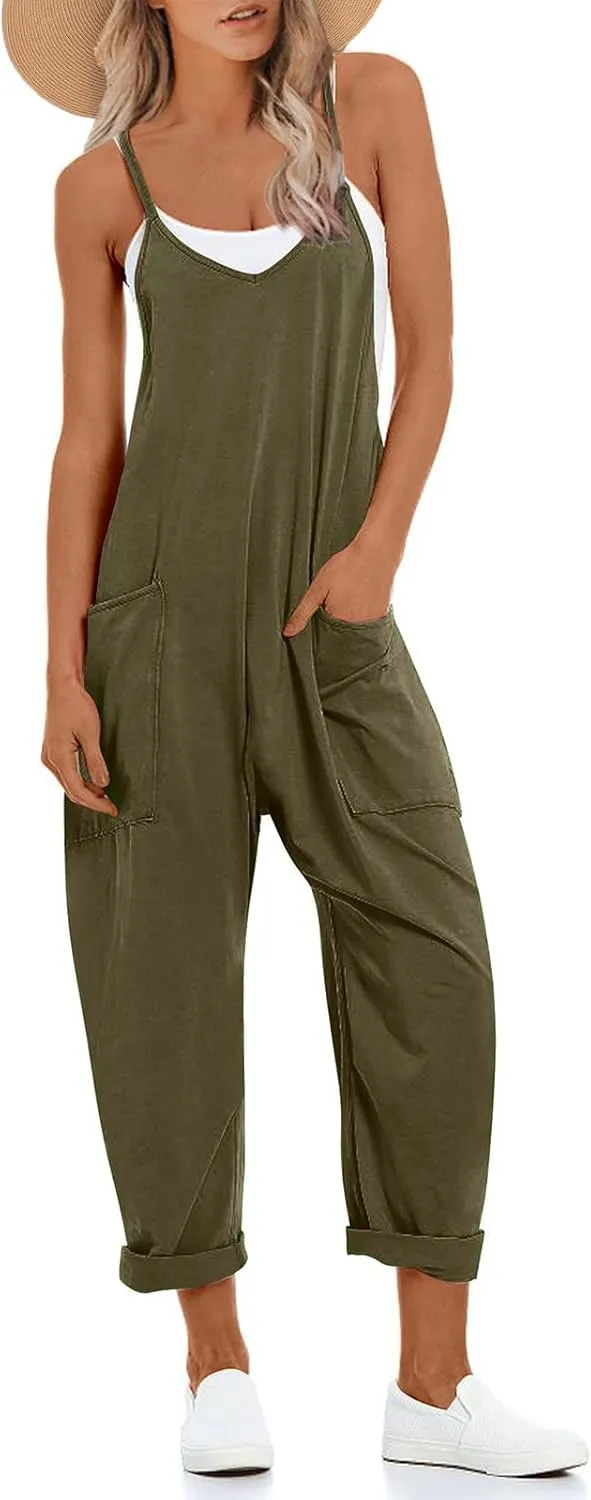 One Piece Jumpsuits for Women Casual Sleeveless Spaghetti Strap Rompers Summer Overalls Beach Vacation Outfits 2025