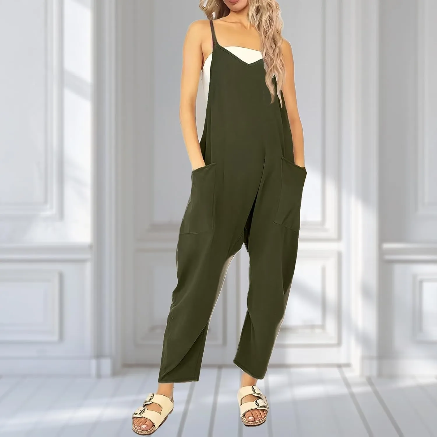 One Piece Jumpsuits for Women Casual Sleeveless Spaghetti Strap Rompers Summer Overalls Beach Vacation Outfits 2025