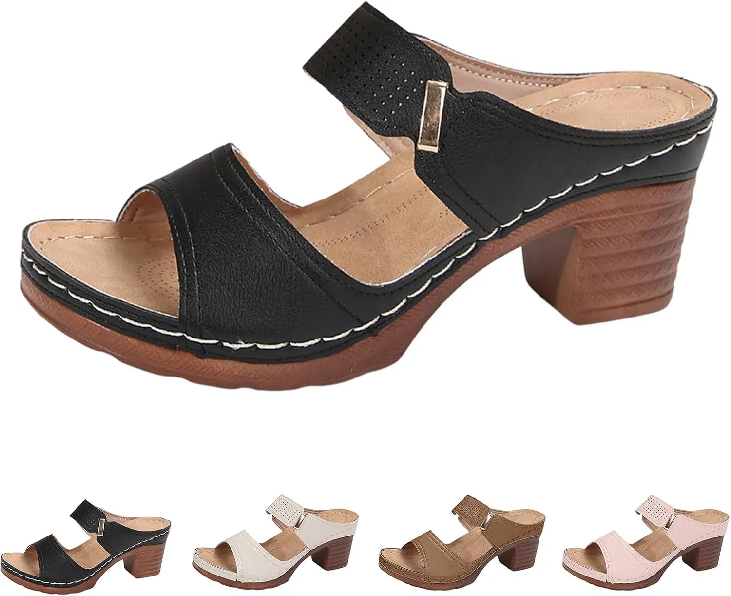 Orthopedic Sandals for Women Chunky Heels Sandals Comfortable Open Toe Dressy Platform Sandal Shoes Summer Slip On Arch Support Shoes Lightweight Casual Open Back Shoe
