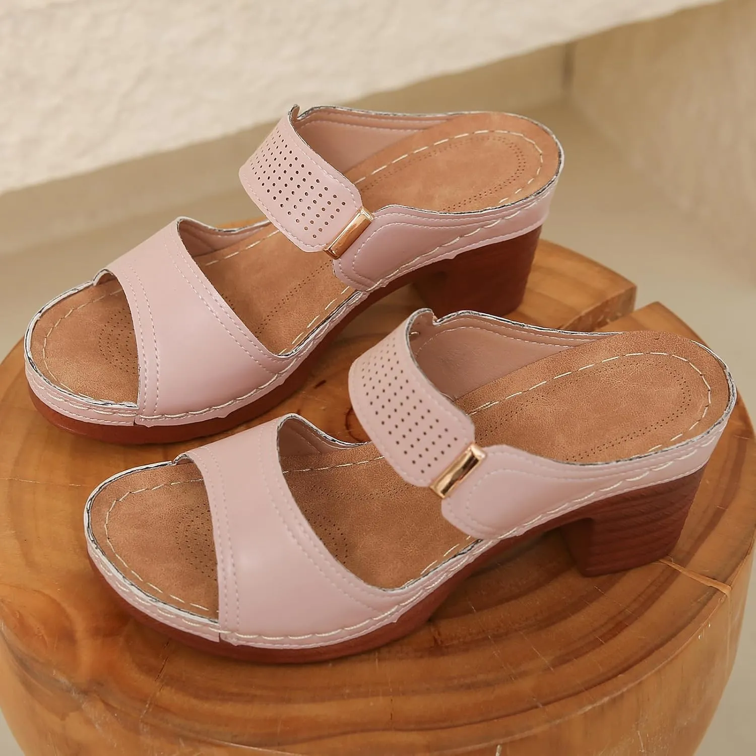 Orthopedic Sandals for Women Chunky Heels Sandals Comfortable Open Toe Dressy Platform Sandal Shoes Summer Slip On Arch Support Shoes Lightweight Casual Open Back Shoe