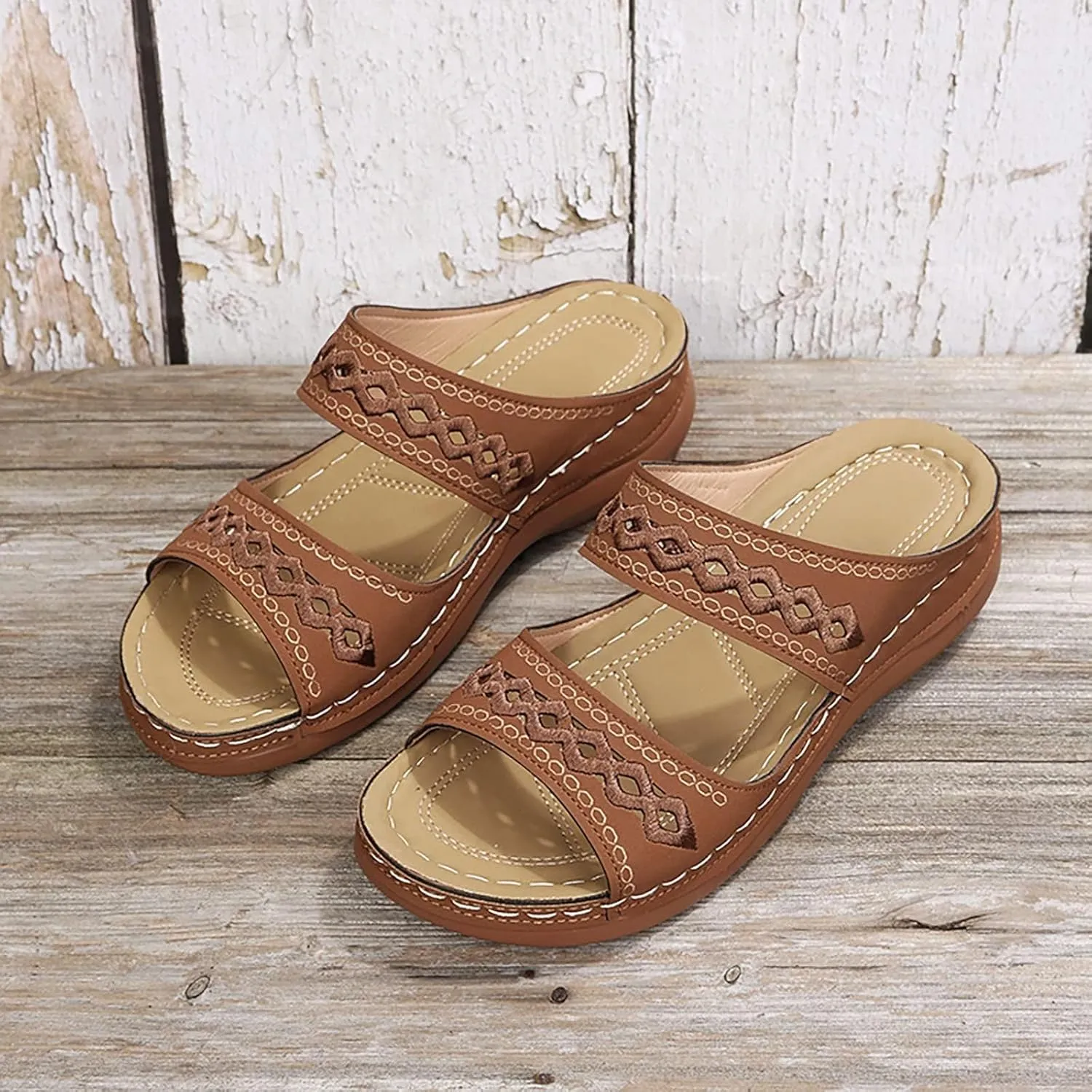 Orthopedic Sandals for Women Fashion Backless Walking Sandals Platform Wedge Sandal with Arch Support Open Toe Slip On Flip Flop Dressy Summer Flat Walking Slippers