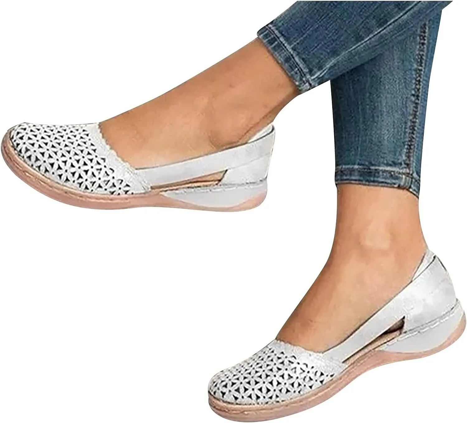 Orthopedic Sandals for Women Fashion Hollow Out Wedge Sandals Summer Comfortable Closed Toe Low Heel Flat Shoes Plus Size Breathable Casual Outdoor Shoes
