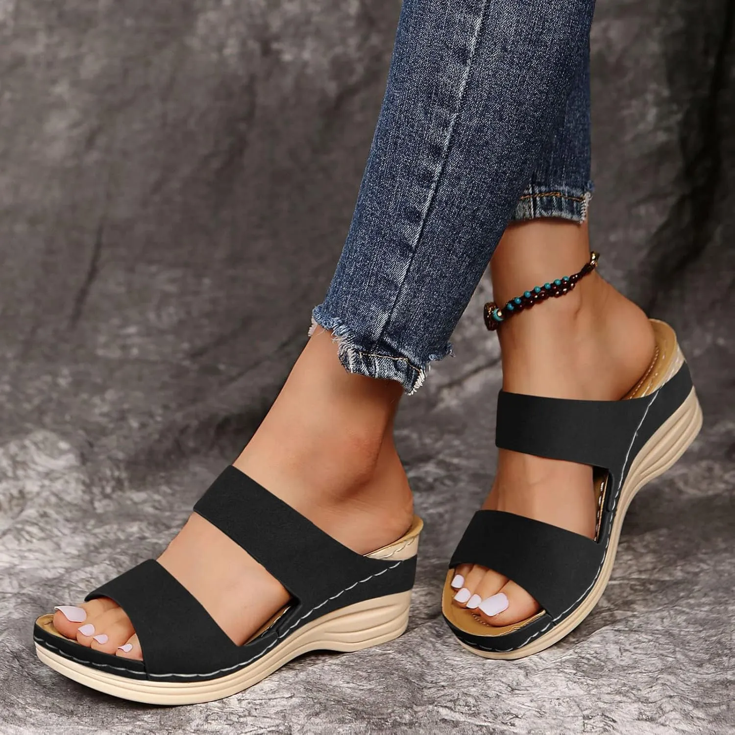 Orthotic Sandals for Women Wide Flip Flops Beach Non Slip Wide Width Wedge Sandal Plus Size Arch Support Women Comfort Orthopedic Knit Flip Flop Shoe Sandalias Ortopedicas De Mujer