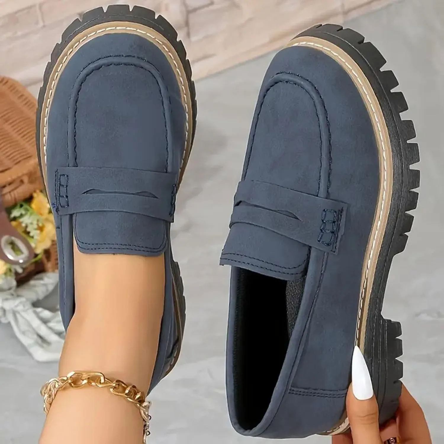 Orthoture-Orthopedic Platform Loafers Womens Round Toe Walking Shoes Platform Loafers Slip On Comfy Casual Fashion