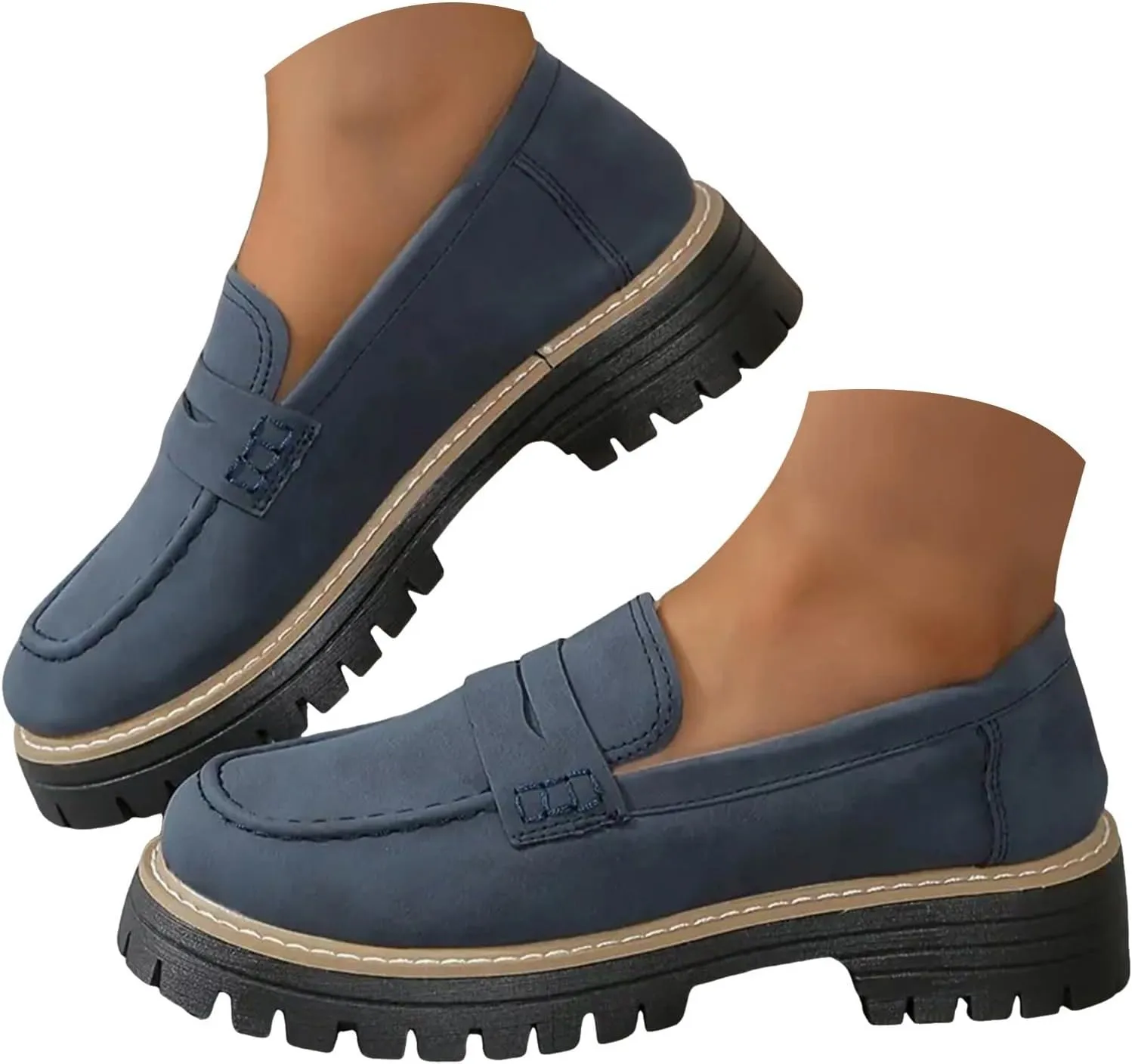 Orthoture-Orthopedic Platform Loafers Womens Round Toe Walking Shoes Platform Loafers Slip On Comfy Casual Fashion
