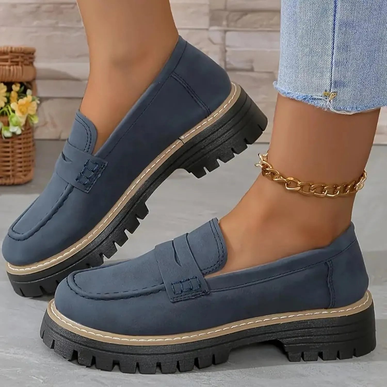 Orthoture-Orthopedic Platform Loafers Womens Round Toe Walking Shoes Platform Loafers Slip On Comfy Casual Fashion