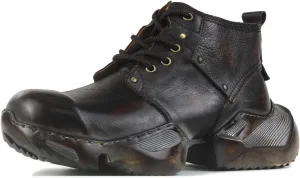 OSSTONE Vintage Moto Boots for Men Fashion lace-up Leather Retro Chukka Boots Casual Shoes OS-5008-S-1-Brown