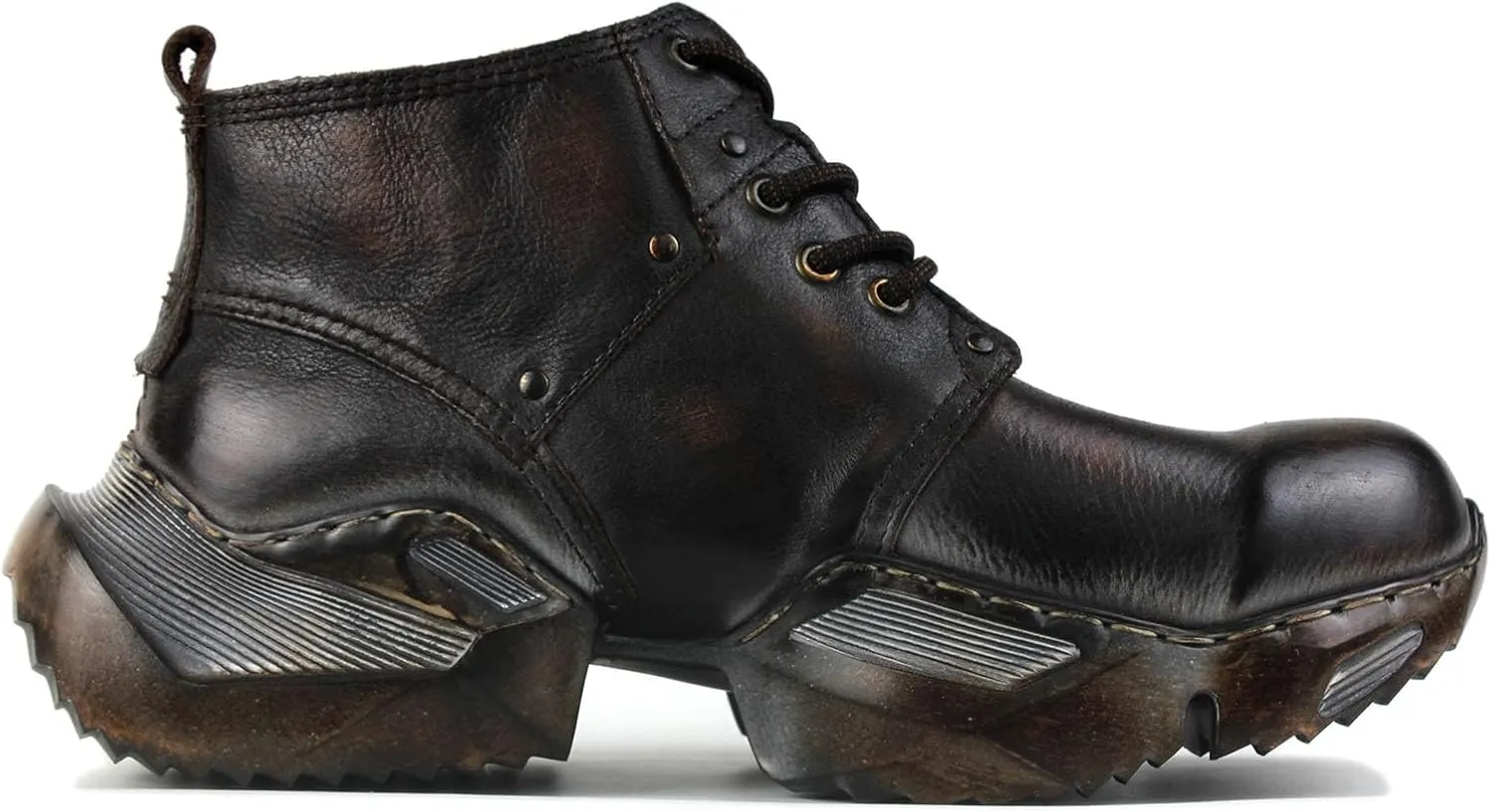 OSSTONE Vintage Moto Boots for Men Fashion lace-up Leather Retro Chukka Boots Casual Shoes OS-5008-S-1-Brown
