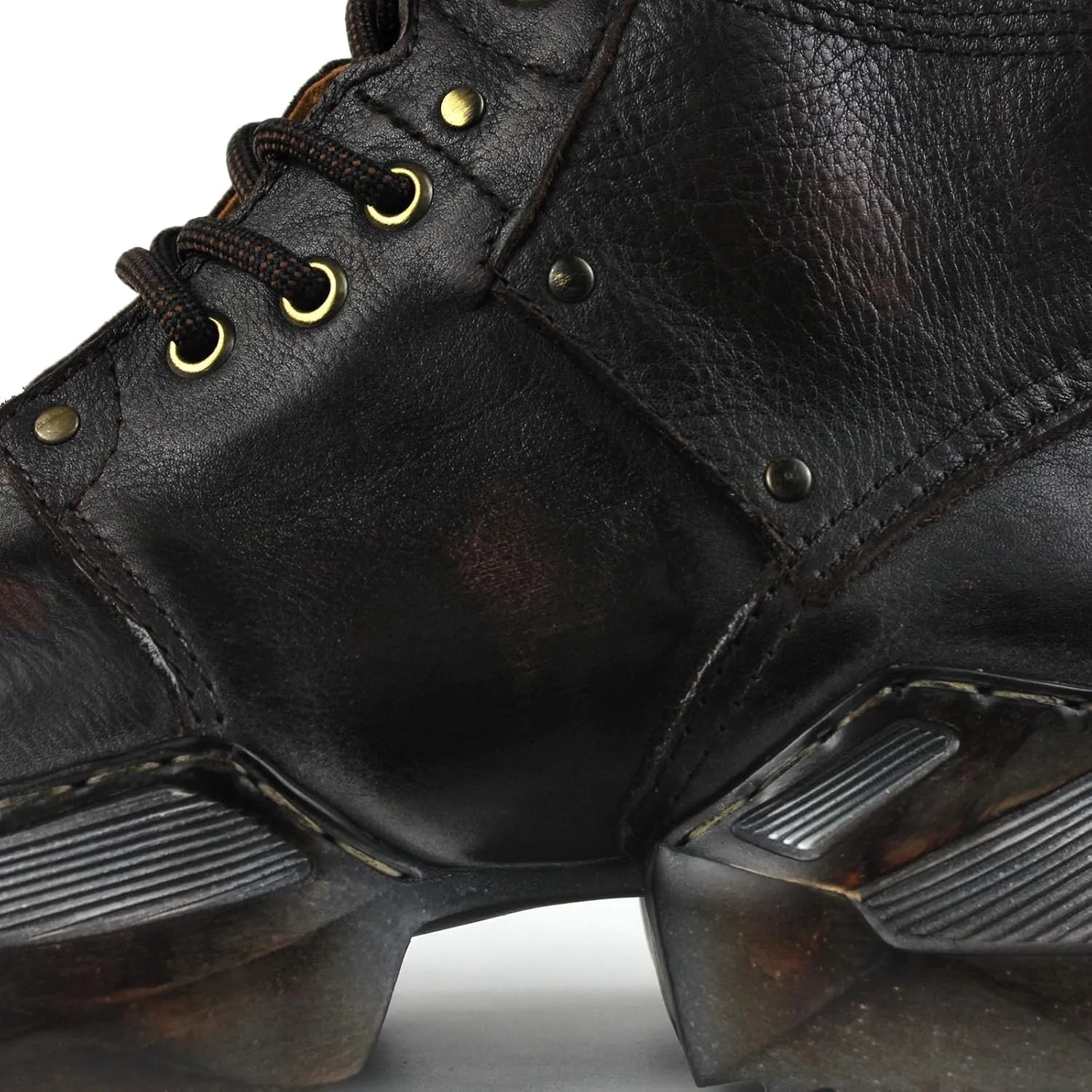 OSSTONE Vintage Moto Boots for Men Fashion lace-up Leather Retro Chukka Boots Casual Shoes OS-5008-S-1-Brown