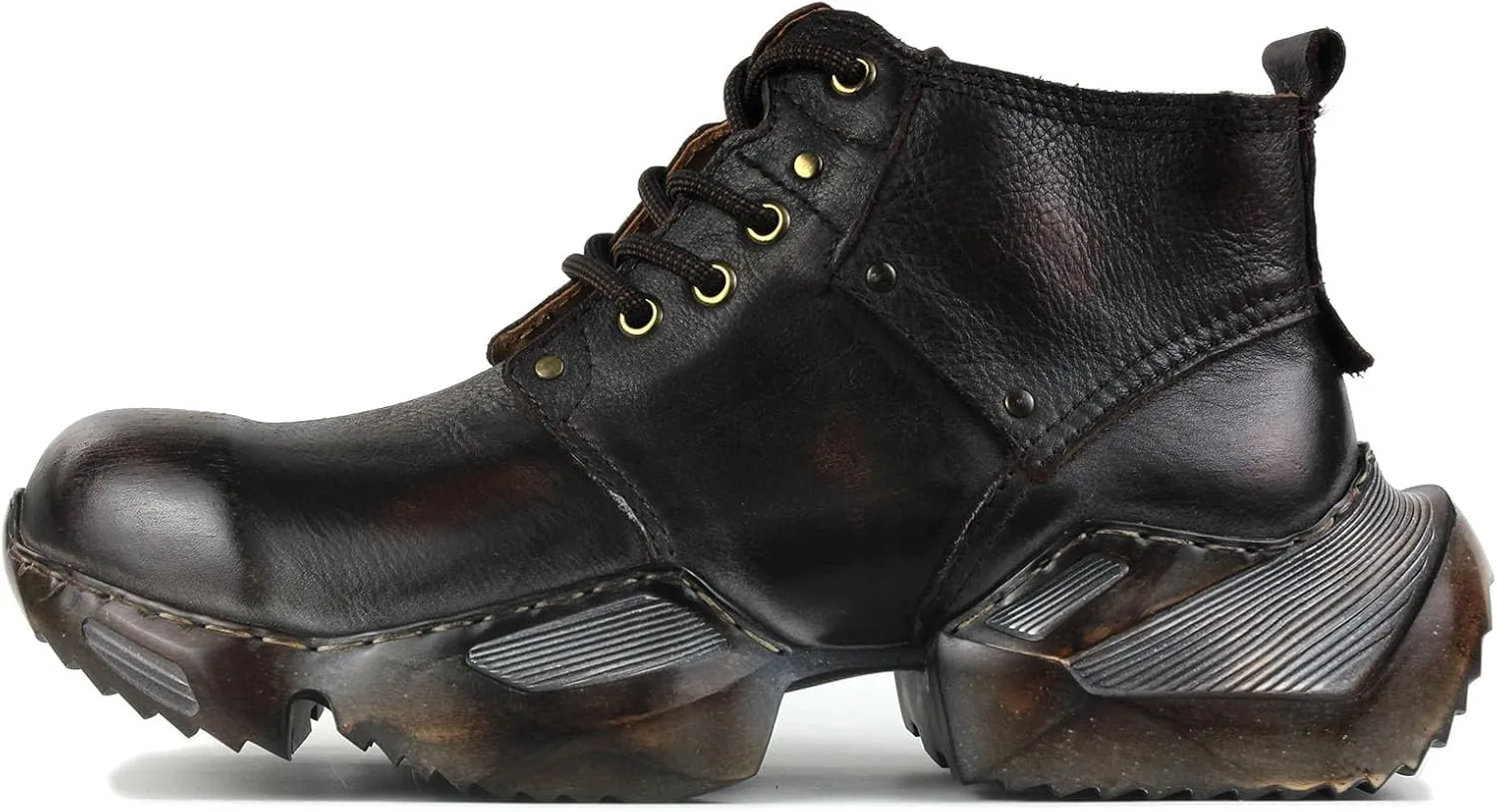 OSSTONE Vintage Moto Boots for Men Fashion lace-up Leather Retro Chukka Boots Casual Shoes OS-5008-S-1-Brown
