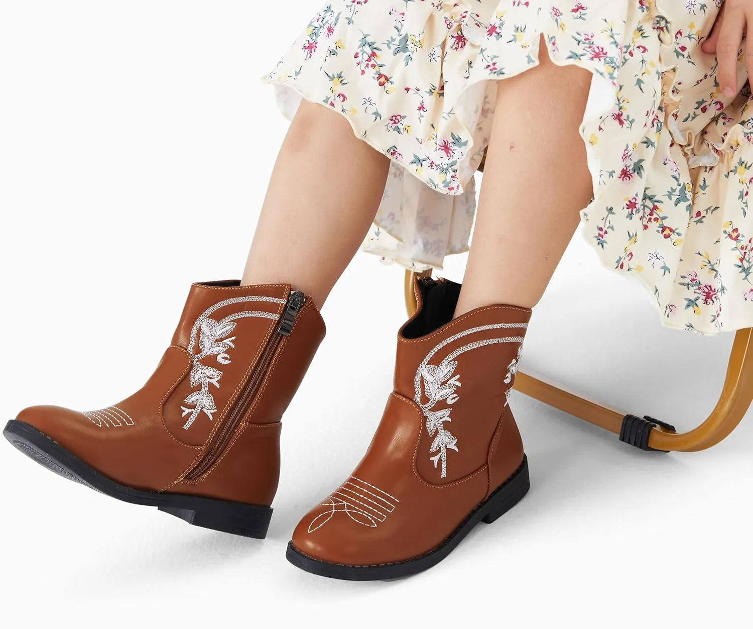 PATPAT Girls Classic Western Cowboy Boots Mid Calf Boots for Little and Big Girls