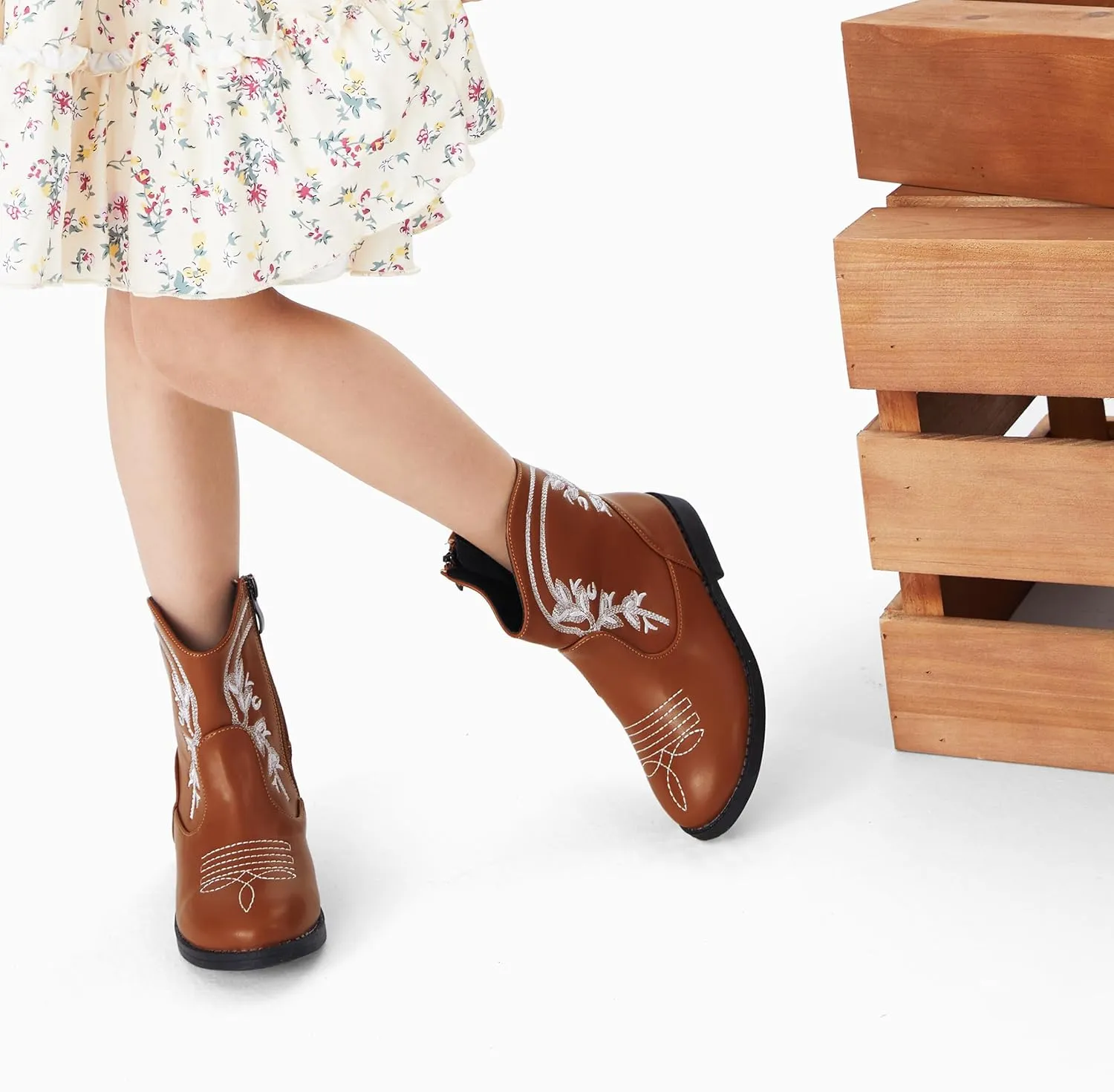 PATPAT Girls Classic Western Cowboy Boots Mid Calf Boots for Little and Big Girls
