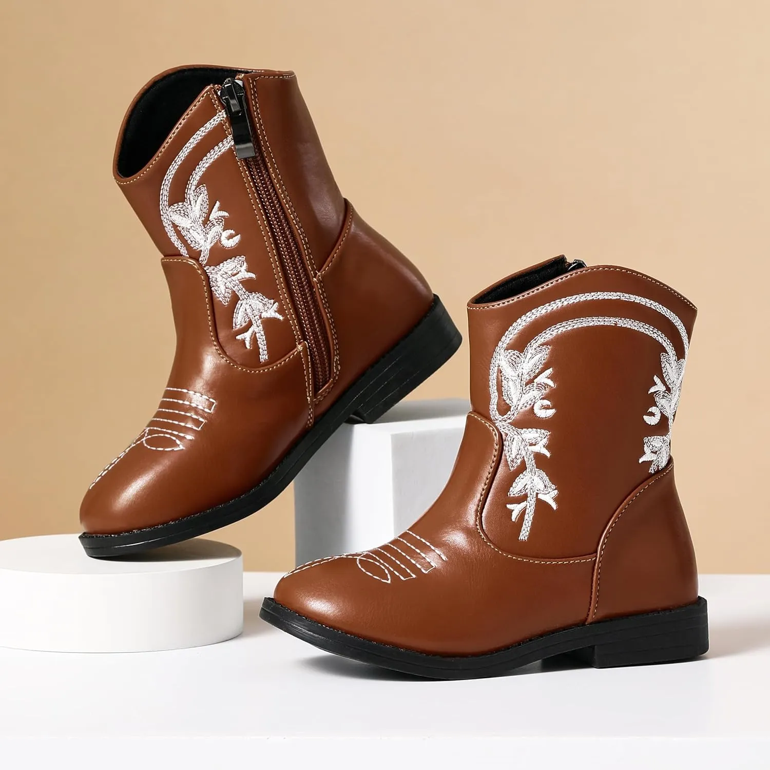 PATPAT Girls Classic Western Cowboy Boots Mid Calf Boots for Little and Big Girls