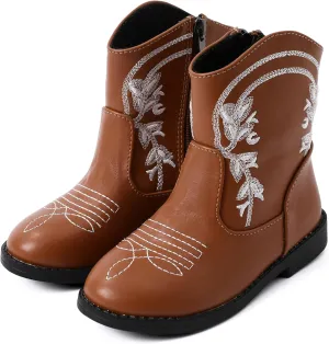 PATPAT Girls Classic Western Cowboy Boots Mid Calf Boots for Little and Big Girls