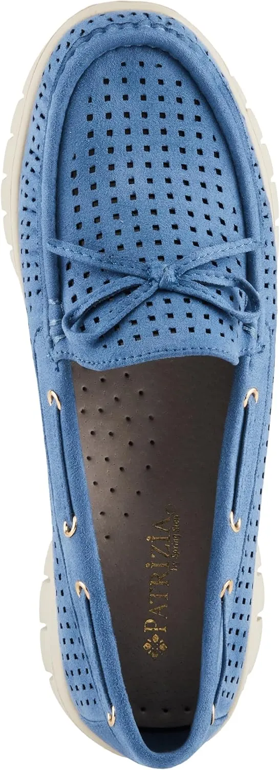 PATRIZIA Women's Aboard Moccasin Loafers – Microsuede Slip-On Shoes with Elegant Square-Dot Perforation, Bow Accent, and Cushioned Comfort Footbed