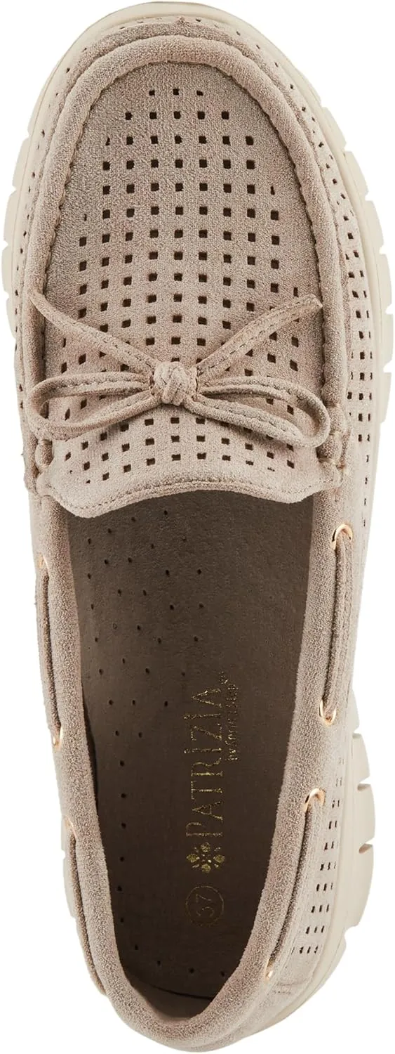 PATRIZIA Women's Aboard Moccasin Loafers – Microsuede Slip-On Shoes with Elegant Square-Dot Perforation, Bow Accent, and Cushioned Comfort Footbed