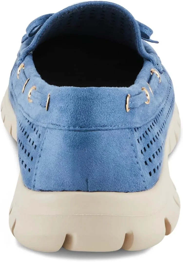 PATRIZIA Women's Aboard Moccasin Loafers – Microsuede Slip-On Shoes with Elegant Square-Dot Perforation, Bow Accent, and Cushioned Comfort Footbed
