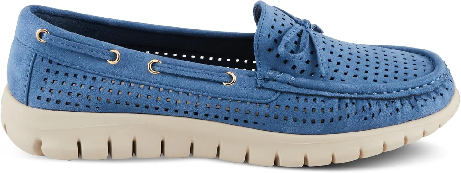 PATRIZIA Women's Aboard Moccasin Loafers – Microsuede Slip-On Shoes with Elegant Square-Dot Perforation, Bow Accent, and Cushioned Comfort Footbed