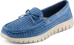 PATRIZIA Women's Aboard Moccasin Loafers – Microsuede Slip-On Shoes with Elegant Square-Dot Perforation, Bow Accent, and Cushioned Comfort Footbed