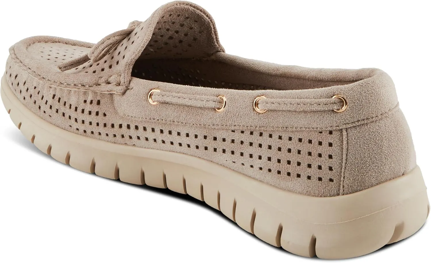 PATRIZIA Women's Aboard Moccasin Loafers – Microsuede Slip-On Shoes with Elegant Square-Dot Perforation, Bow Accent, and Cushioned Comfort Footbed