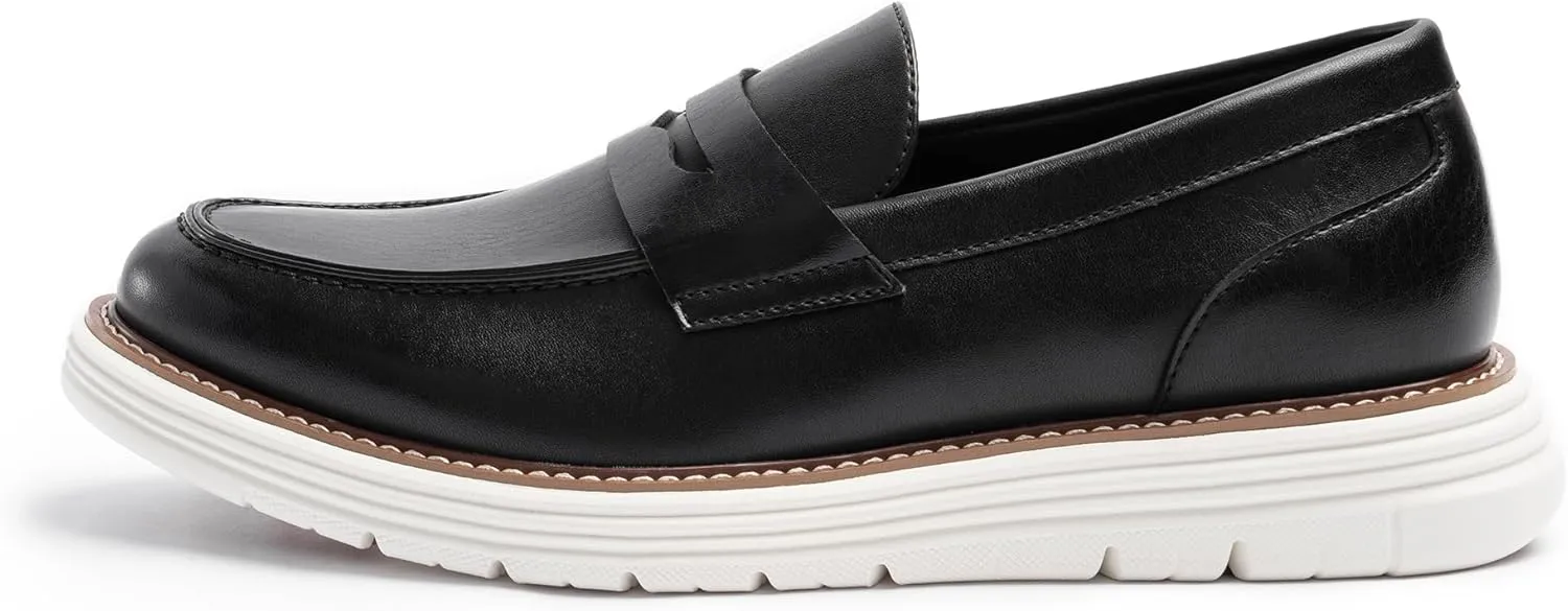 Penny Loafers for Men, Casual Mens Loafers, Slip On Dress Sneakers Men Shoes, PU Leather Shoes, Round Toe, Non Slip Rubber