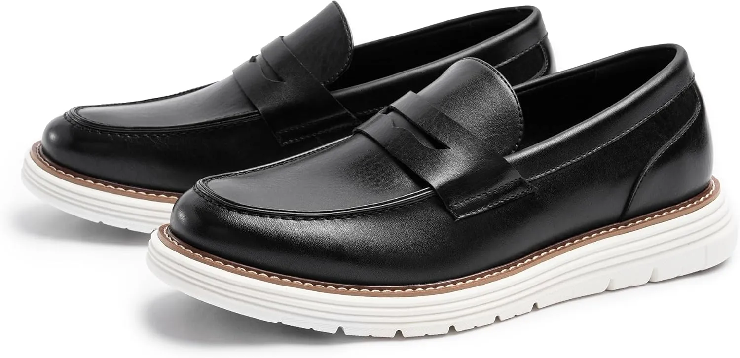 Penny Loafers for Men, Casual Mens Loafers, Slip On Dress Sneakers Men Shoes, PU Leather Shoes, Round Toe, Non Slip Rubber