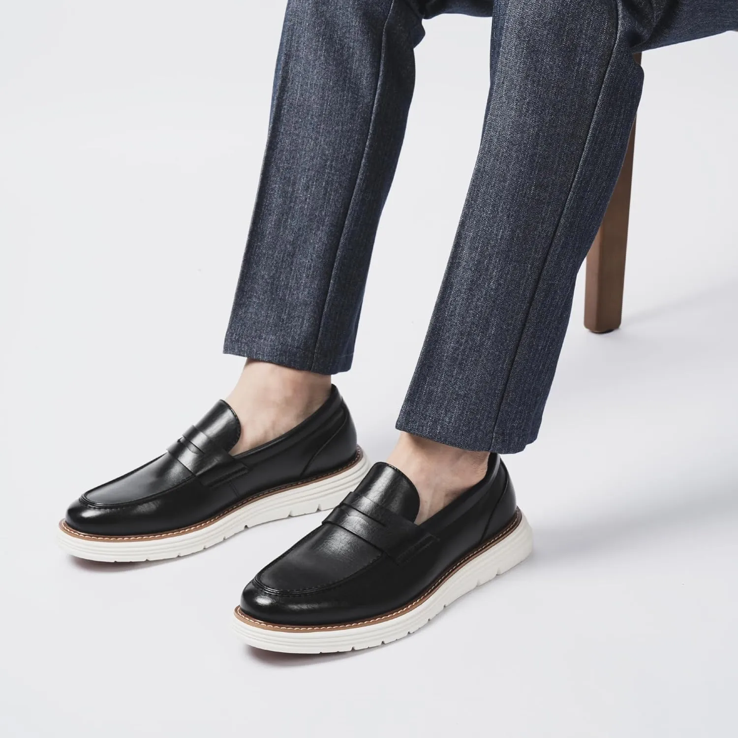 Penny Loafers for Men, Casual Mens Loafers, Slip On Dress Sneakers Men Shoes, PU Leather Shoes, Round Toe, Non Slip Rubber