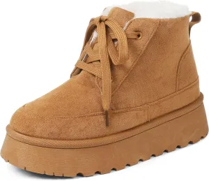 Platform Boots for Women Snow Ankle Boots Winter Warm Lace Up Suede Booties Cozy Faux Fur Lined Anti-Slip Short Boots for Indoor & Outdoor