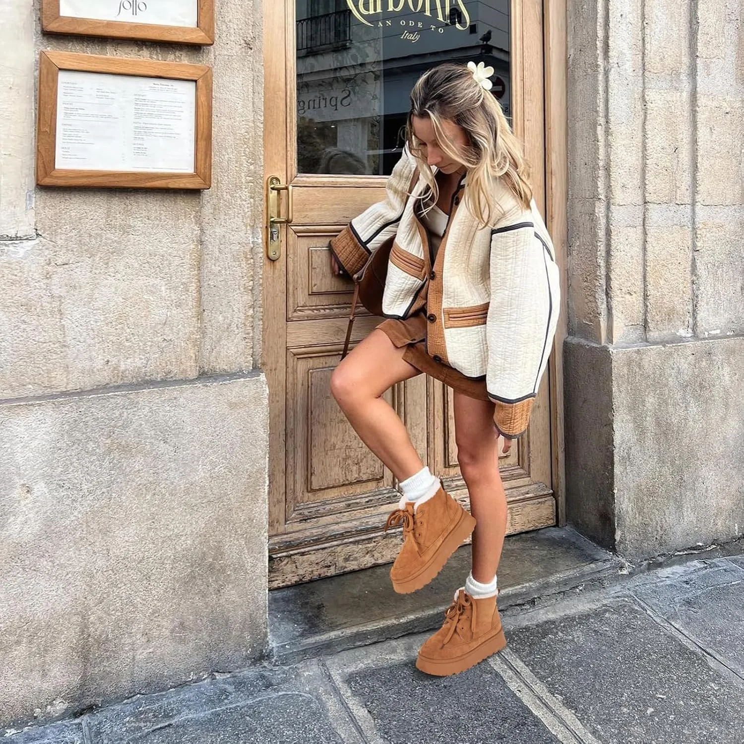 Platform Boots for Women Snow Ankle Boots Winter Warm Lace Up Suede Booties Cozy Faux Fur Lined Anti-Slip Short Boots for Indoor & Outdoor