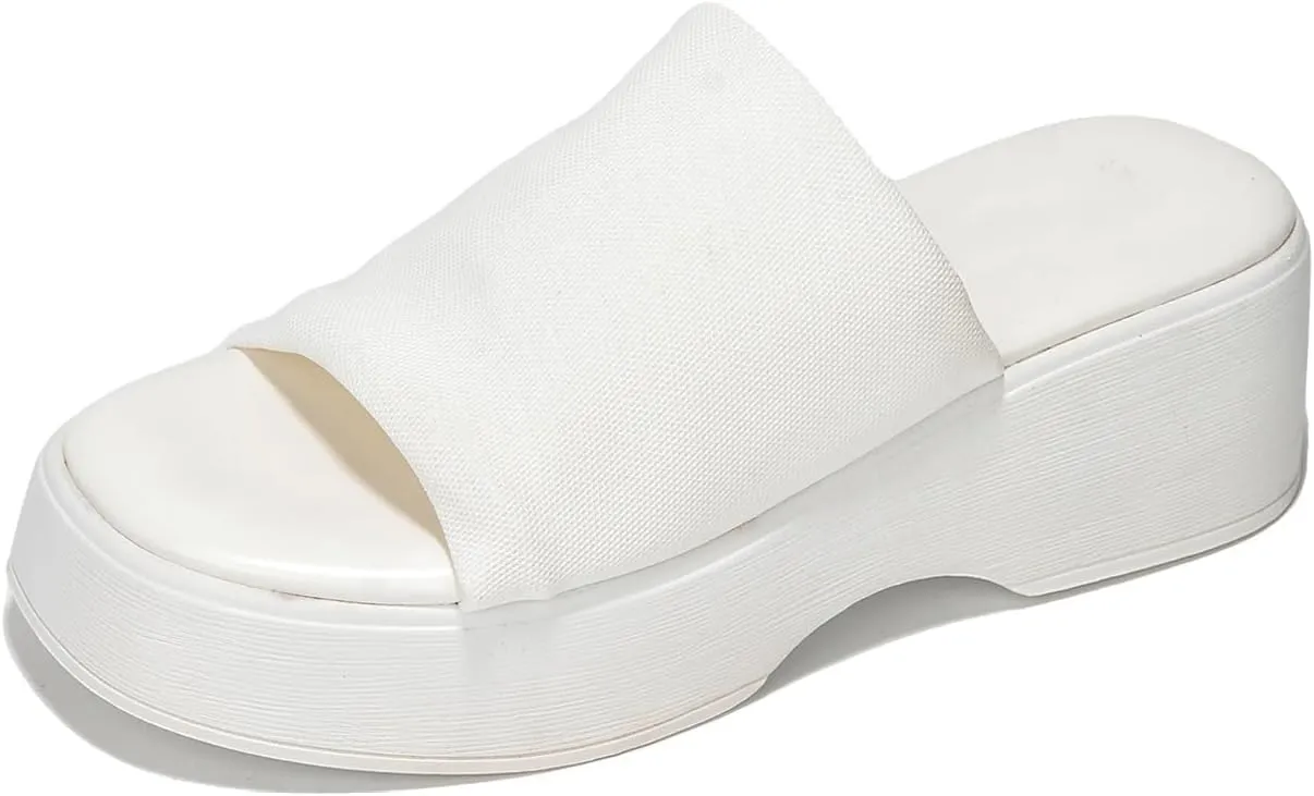 Platform Sandals Women Wedges Slides Chunky Heels Wedge Sandals Fabric Mule Fitted Cloud Lightweight Shoes Slipper  Memory Foam
