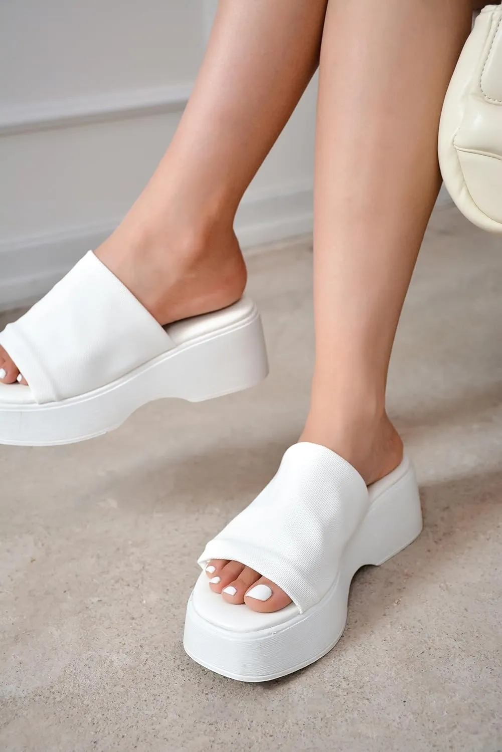Platform Sandals Women Wedges Slides Chunky Heels Wedge Sandals Fabric Mule Fitted Cloud Lightweight Shoes Slipper  Memory Foam