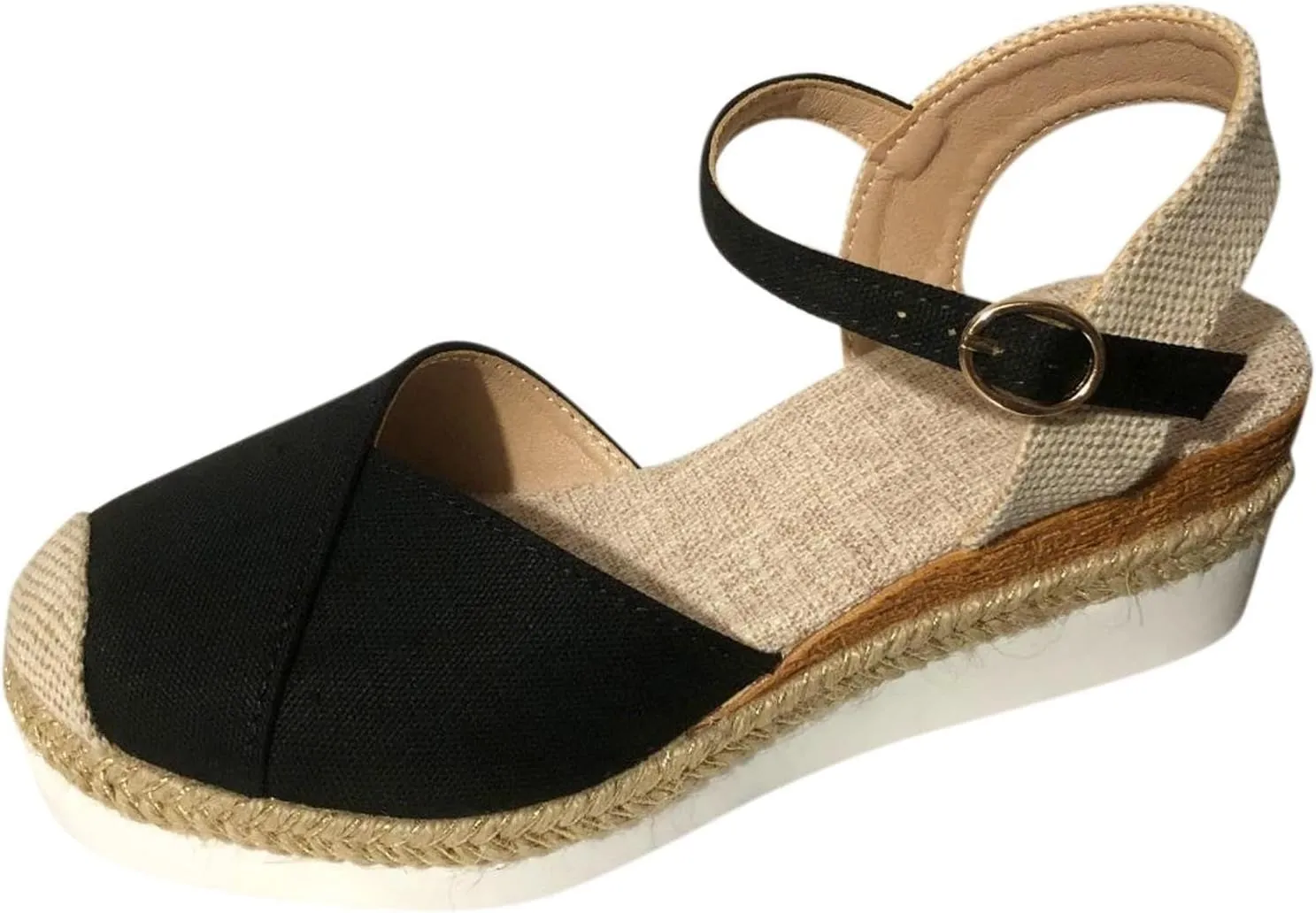 Platform Wedge Sandals for Women Summer Dressy Color Block Ankle Strap Closed Toe Espadrille Wedge Sandals Casual Beach Shoes