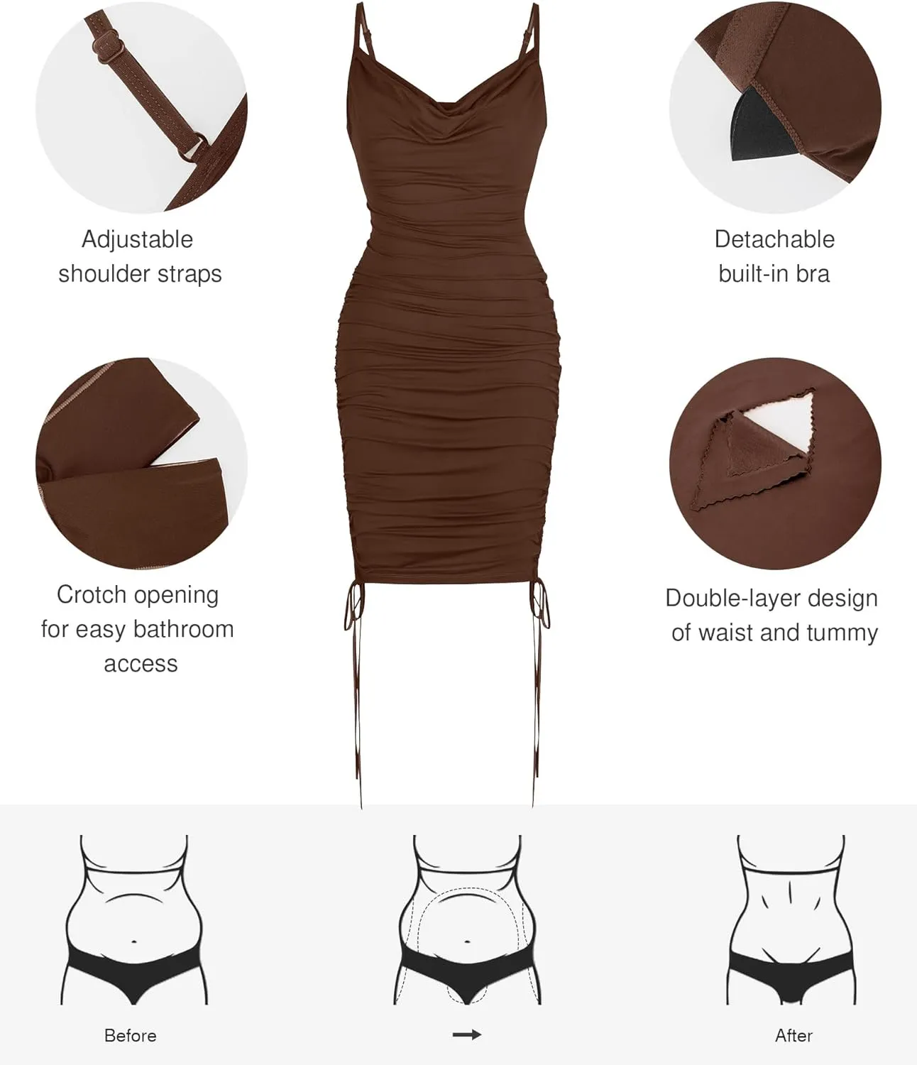 Popilush Corset Dress - Summer Club Outfits for Women Built in Bra Shapewear Drawstring Adjustable Ruched Mini Dresses