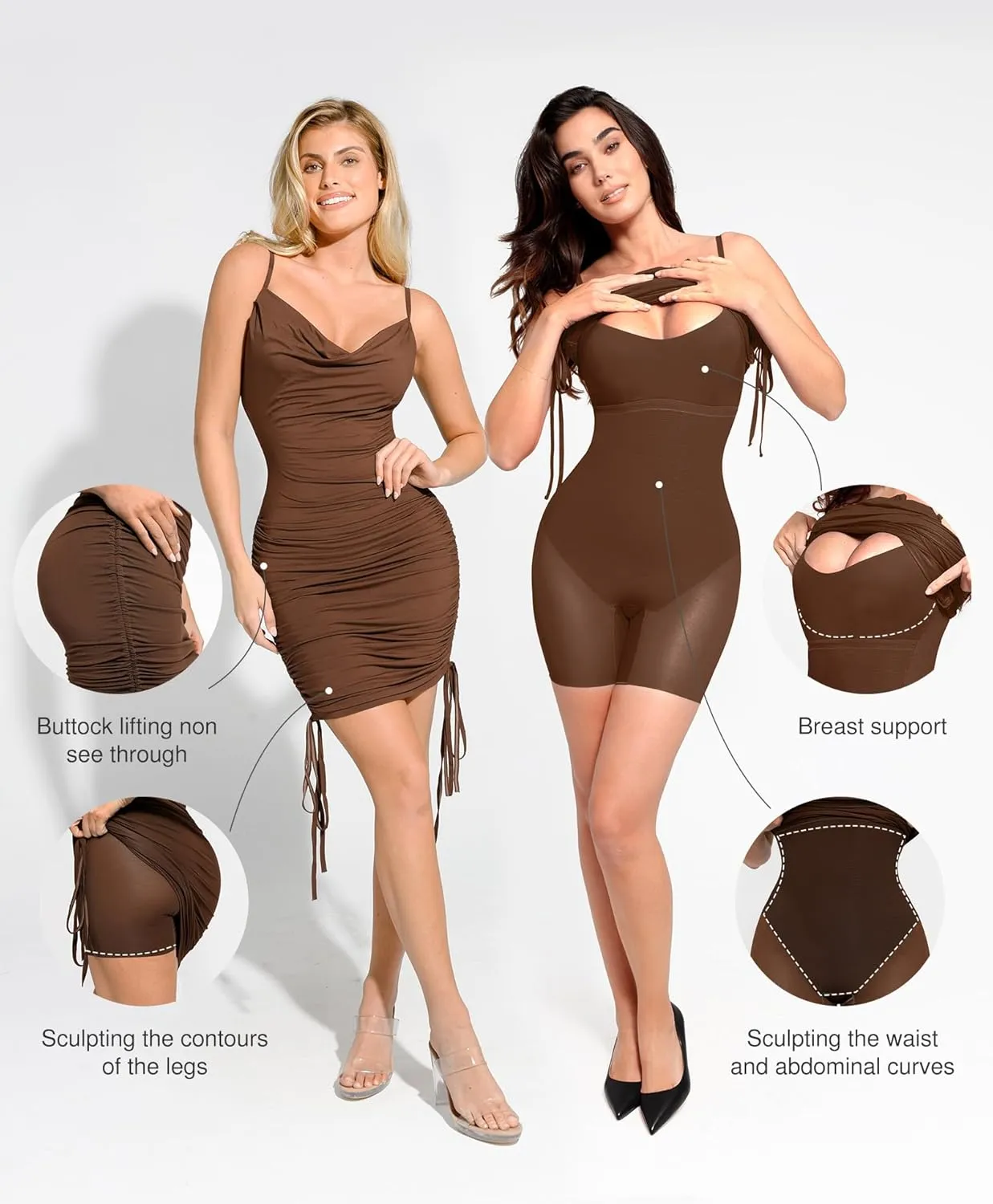 Popilush Corset Dress - Summer Club Outfits for Women Built in Bra Shapewear Drawstring Adjustable Ruched Mini Dresses