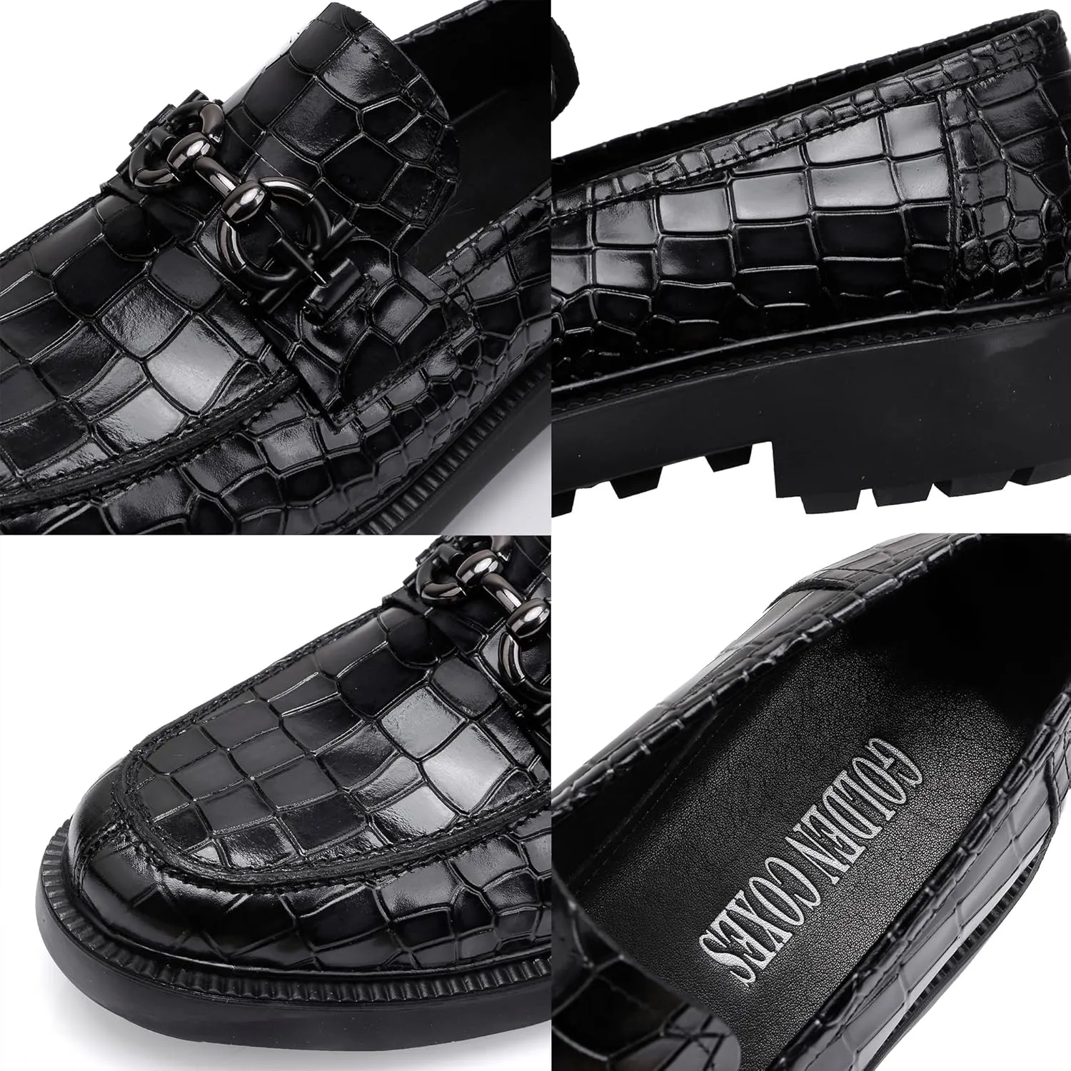 Premium Men's Dress Shoes, Classic Casual Crocodile Printed Penny Loafers with Buckle Party Wedding Shoes Slip on Dress Loafers for Men