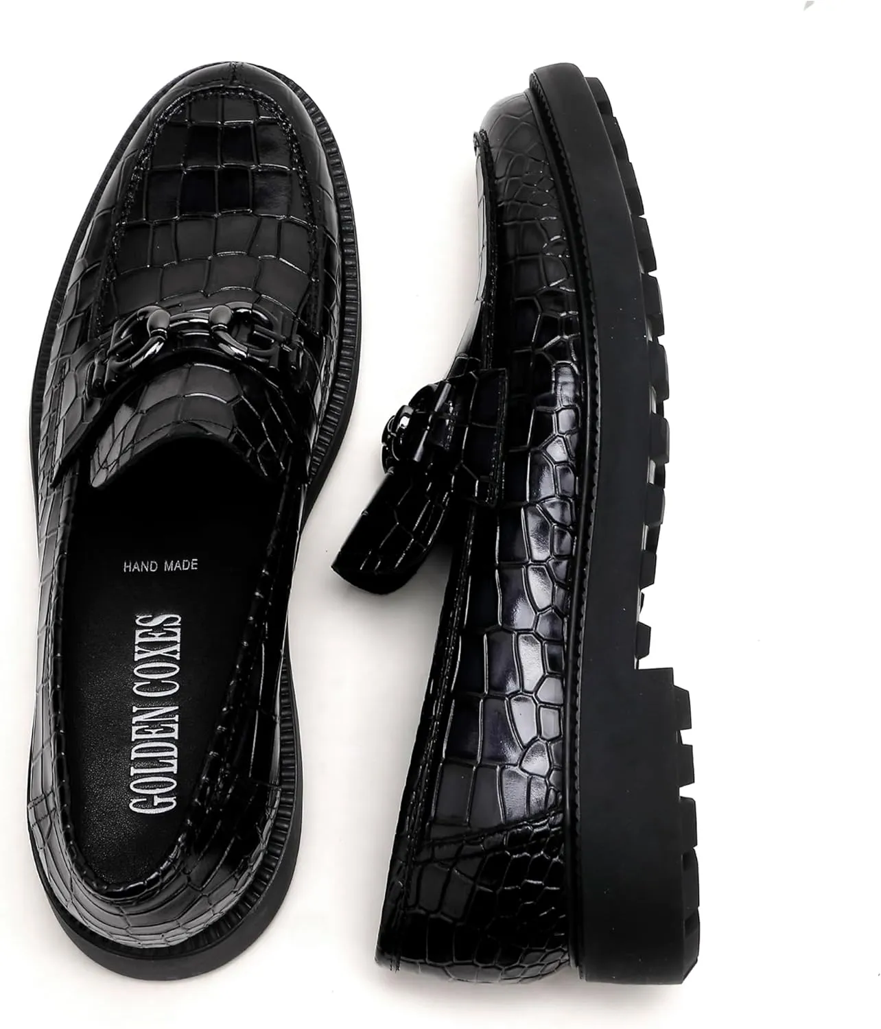 Premium Men's Dress Shoes, Classic Casual Crocodile Printed Penny Loafers with Buckle Party Wedding Shoes Slip on Dress Loafers for Men