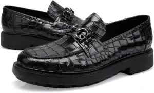 Premium Men's Dress Shoes, Classic Casual Crocodile Printed Penny Loafers with Buckle Party Wedding Shoes Slip on Dress Loafers for Men