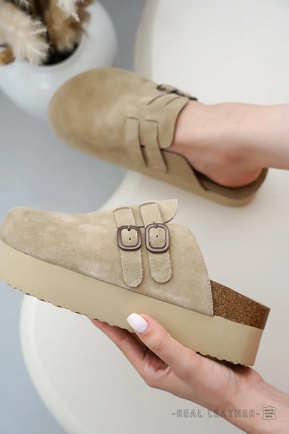 Project Cloud 100% Genuine Leather Clogs for Women - Wedge Womens Clogs Platform Sandals with Memory Foam Insole - Heeled Mules for Women 2025 (Stephi)