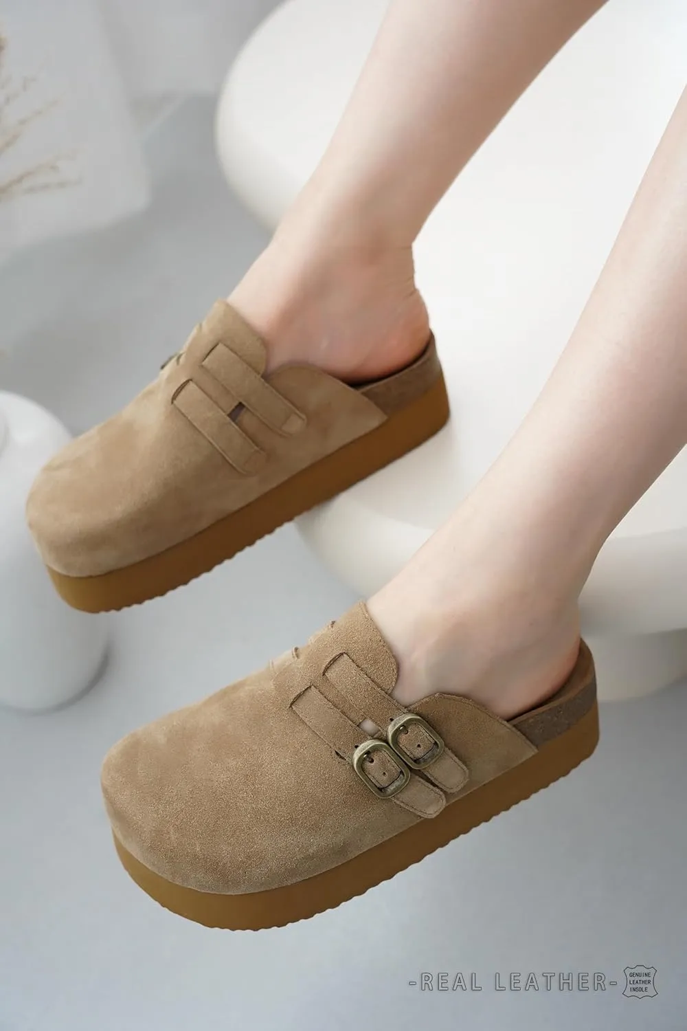 Project Cloud 100% Genuine Leather Clogs for Women - Wedge Womens Clogs Platform Sandals with Memory Foam Insole - Heeled Mules for Women 2025 (Stephi)