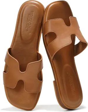 Project Cloud Genuine Leather Summer Sandals for Women 2025 - Fashion Flat Womens Sandals with Memory Foam Insole Slides Sandals Women Footwear - Mules Women's Sandals (Jannel)
