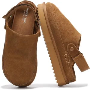 Project Cloud Genuine Suede Clogs for Women - Memory Foam Platform Clogs Womens Shoes - Nonslip Slides for Women w/ Straps Lightweight Womens Clogs & Mules for Women 2025 (Goldstar, CHSTNUT, 6.5)