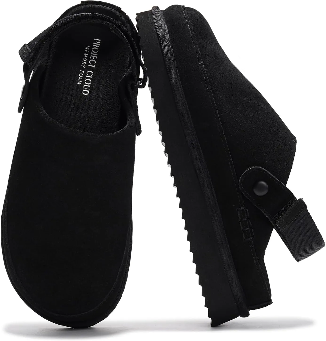 Project Cloud Genuine Suede Clogs for Women - Memory Foam Womens Clogs & Mules with Adjustable Straps - Lightweight Platform Shoes Non-Slip Slides (Goldstar)