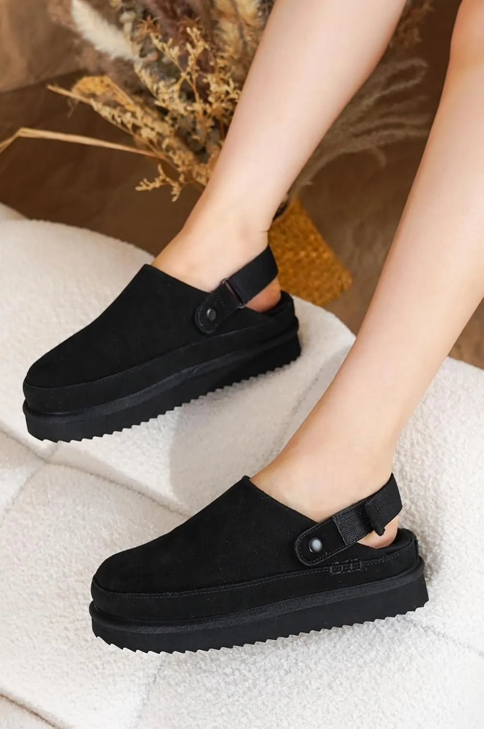 Project Cloud Genuine Suede Clogs for Women - Memory Foam Womens Clogs & Mules with Adjustable Straps - Lightweight Platform Shoes Non-Slip Slides (Goldstar)