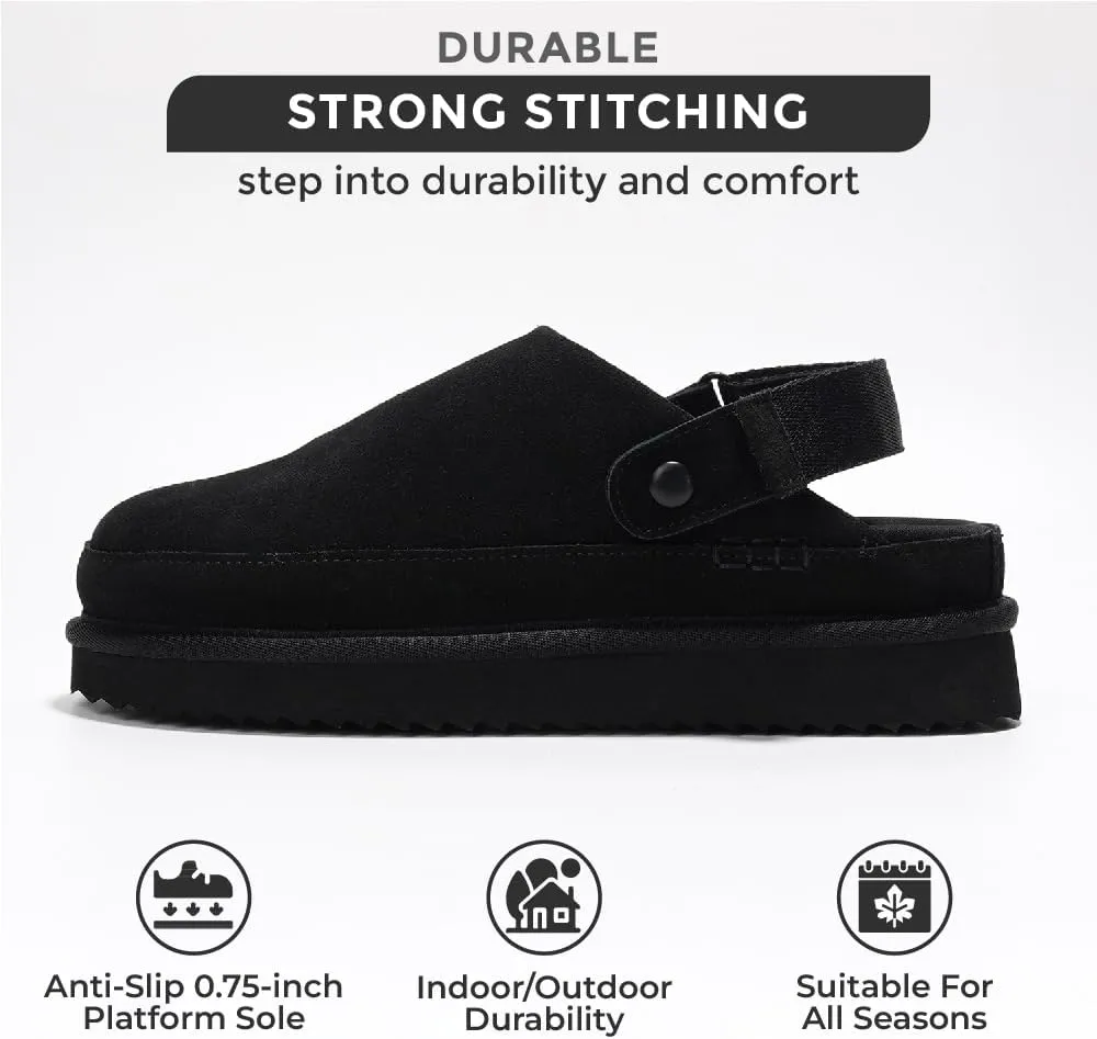 Project Cloud Genuine Suede Clogs for Women - Memory Foam Womens Clogs & Mules with Adjustable Straps - Lightweight Platform Shoes Non-Slip Slides (Goldstar)